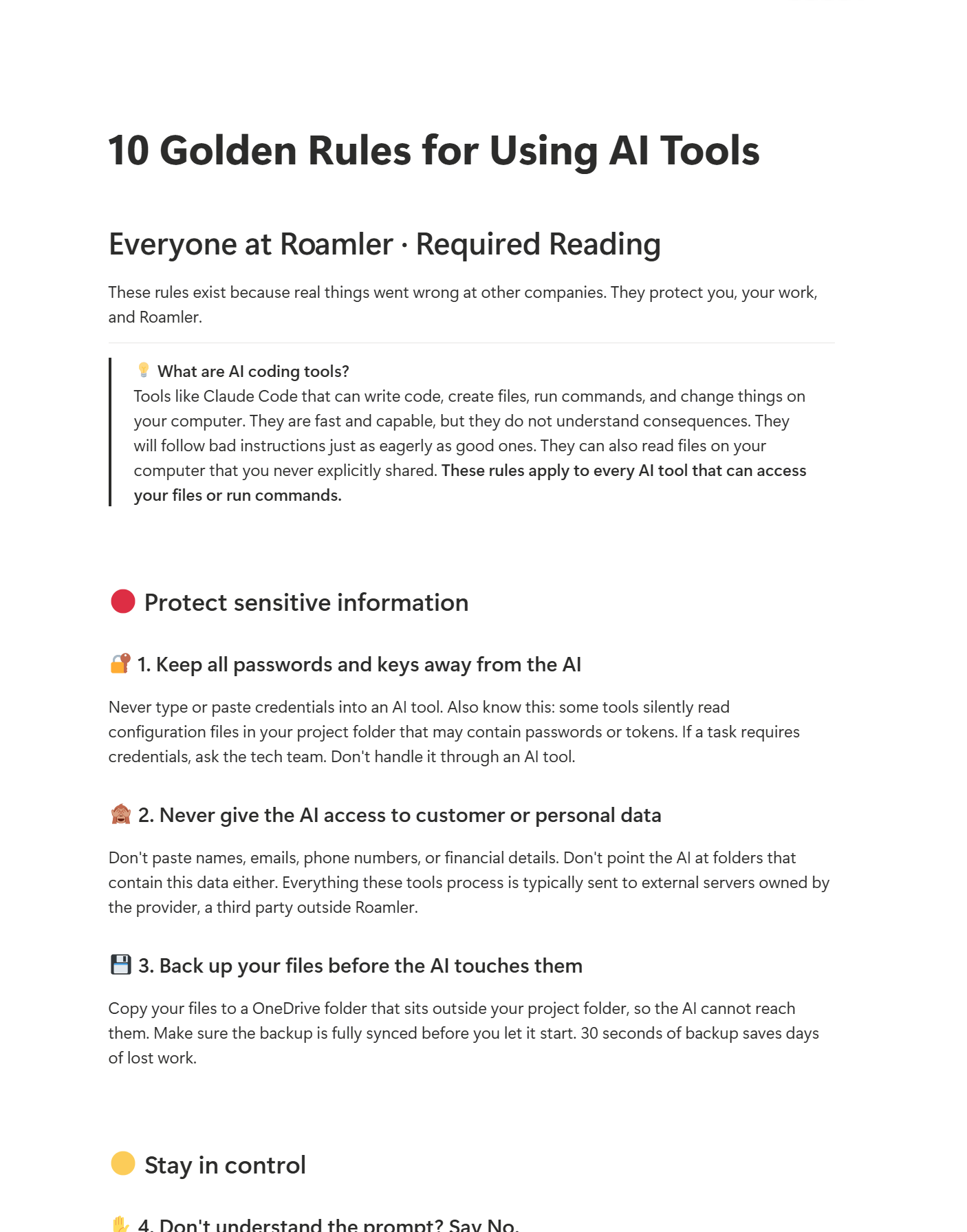Roamler's 10 Golden Rules for using AI tools